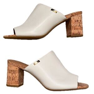 NWT Calvin Klein White Cork Clemence Sandal mule 9.5 summer vacation block heel